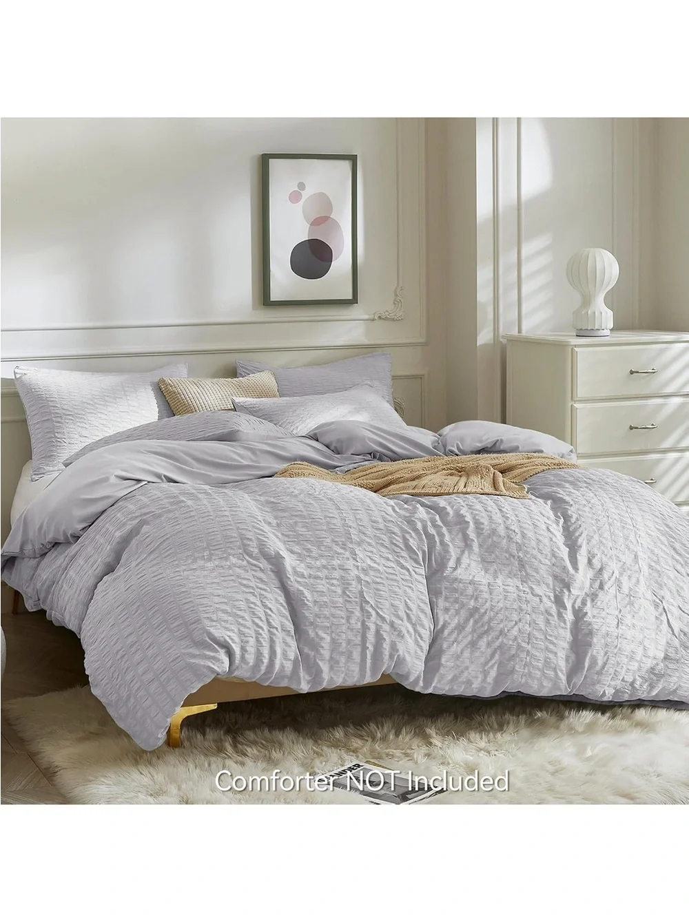 NEW JELLYMONI Light Grey Seersucker Cotton Duvet Cover Set Full, Soft Breathable